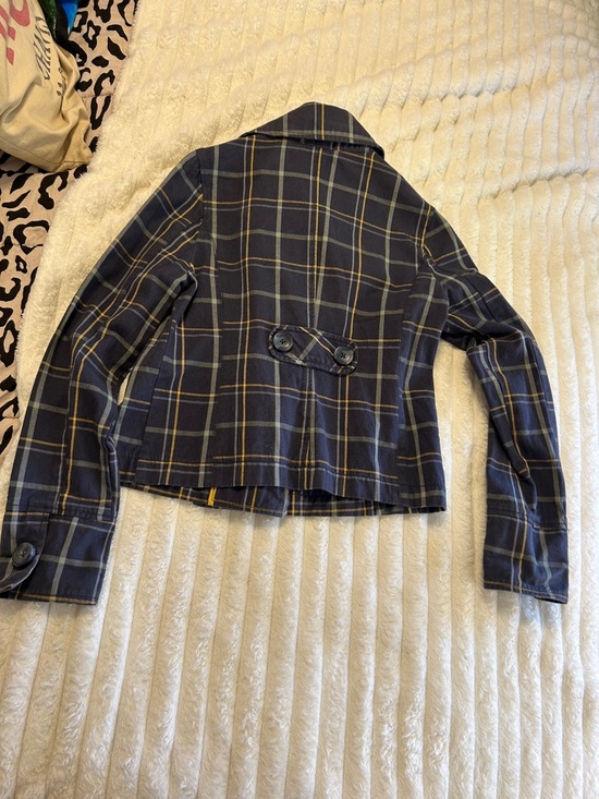 Vintage Aeropostale Double-Breasted Plaid Women's Peacoat Jacket - Navy & Yellow - Picture 8 of 14